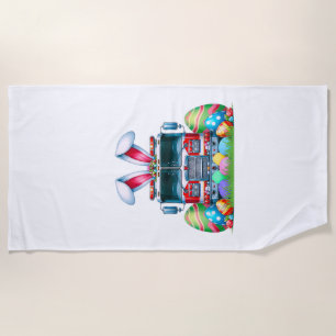 Fire Truck Easter Bunny Ears Firefighter Easter Eg Beach Towel