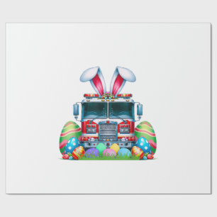 Fire Truck Easter Bunny Ears Firefighter Easter Eg Wrapping Paper