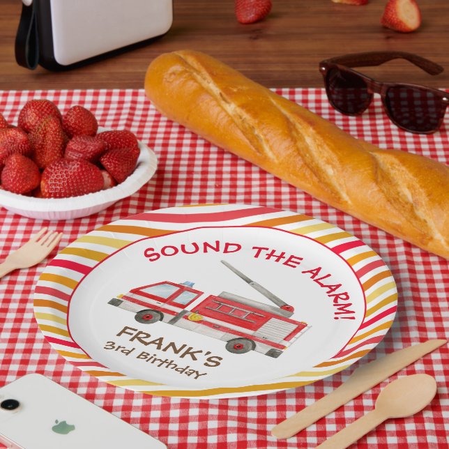 Fire Truck Fire Engine Birthday Party Paper Plate (Picnic)