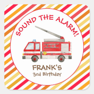 Fire Truck Fire Engine Birthday Party Square Stick Sticker