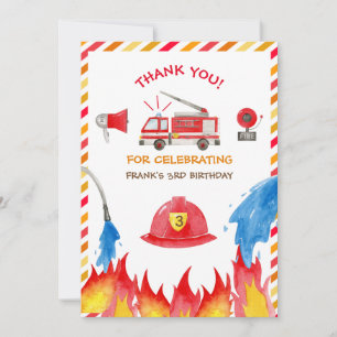 Fire Truck Fire Engine Birthday Party Thank you Card