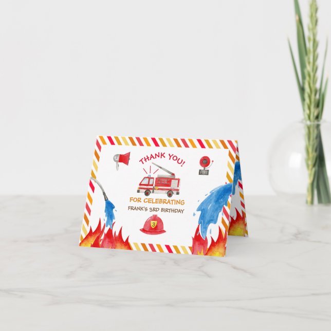 Fire Truck Fire Engine Birthday Party Thank you  Card (Front)