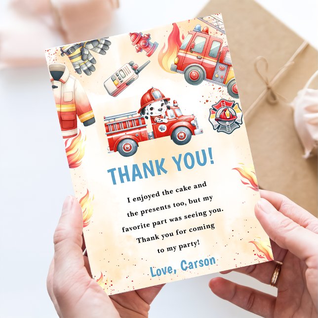 Fire Truck Fire Engine Birthday Thank You Card (Creator Uploaded)
