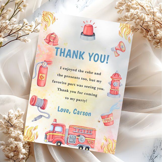 Fire Truck Fire Engine Birthday Thank You Card (Creator Uploaded)