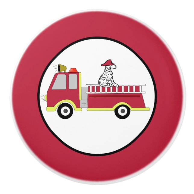 Fire Truck Fire Engine Firefighter Boys Nursery Ceramic Knob (Front)