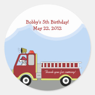 Fire Truck Fire Engine Round Custom Favour Sticker