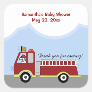 Fire Truck Fire Engine SQUARE Favour Sticker