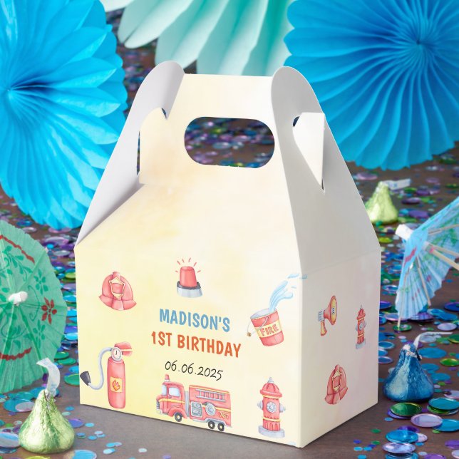 Fire Truck Firefighter 1st Birthday  Favour Box (Party)