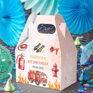 Fire Truck Firefighter 1st Birthday  Favour Box
