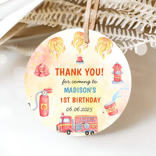 Fire Truck Firefighter 1st Birthday Party Favour Tags