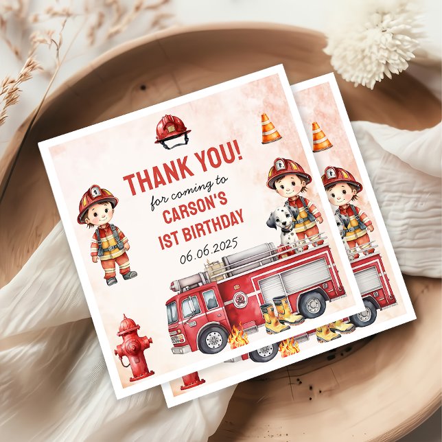 Fire Truck Firefighter 1st Birthday Party Napkin (Creator Uploaded)