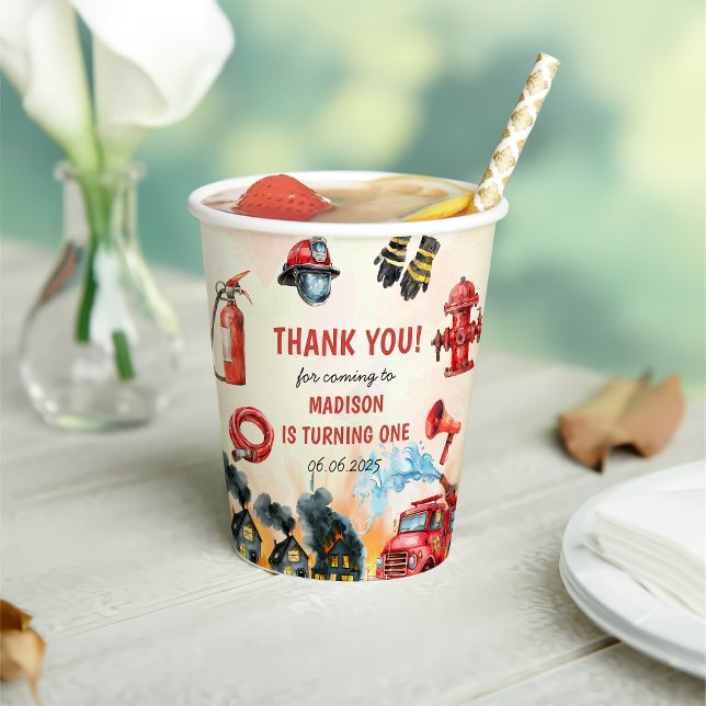 Fire Truck Firefighter 1st Birthday Party Paper Cups (Creator Uploaded)