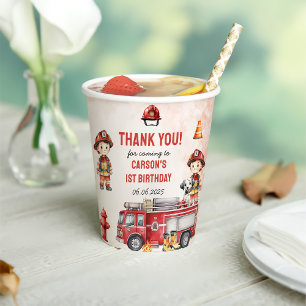 Fire Truck Firefighter 1st Birthday Party Paper Cups