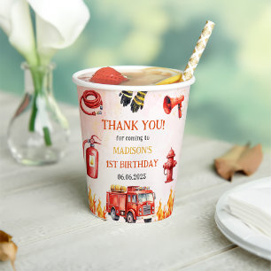 Fire Truck Firefighter 1st Birthday Party Paper Cups