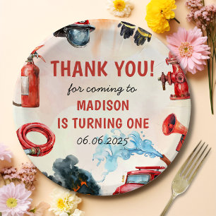 Fire Truck Firefighter 1st Birthday Party Paper Plate