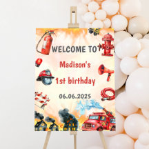 Fire Truck Firefighter 1st Birthday Welcome Sign