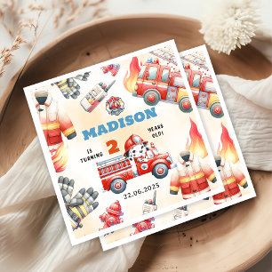 Fire Truck Firefighter 2nd Birthday Party Napkin