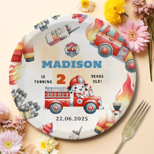 Fire Truck Firefighter 2nd Birthday Party  Paper Plate