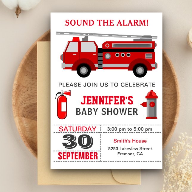 Fire Truck Firefighter Baby Shower Invitation (Creator Uploaded)