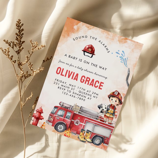 Fire Truck Firefighter Baby Shower Party Invitation (Creator Uploaded)
