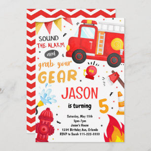 Fire Truck Firefighter  Birthday Invitation