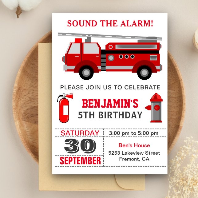 Fire Truck Firefighter Birthday Party Invitation (Creator Uploaded)