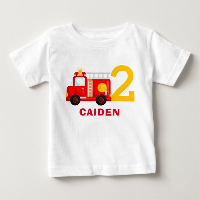 Fire Truck Firefighter Birthday Party Outfit  Baby T-Shirt (Front)