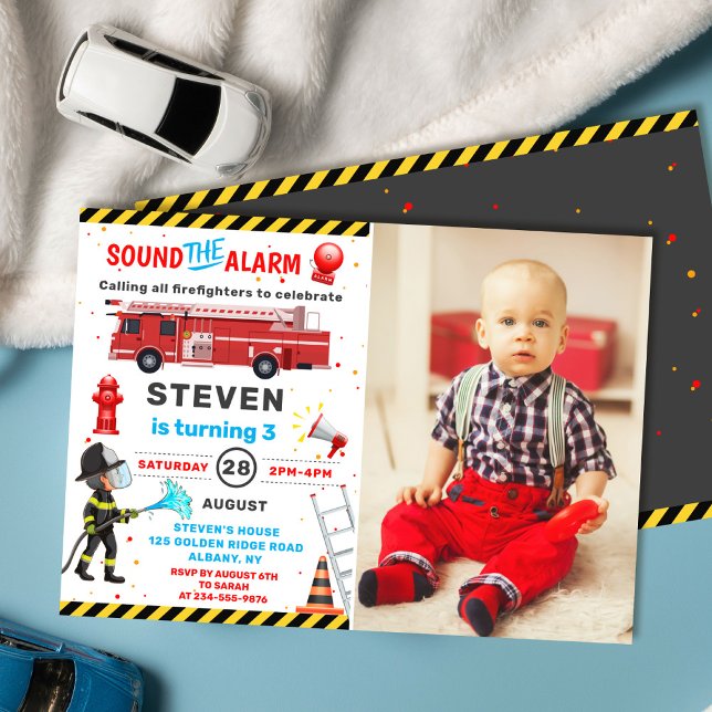Fire Truck Firefighter Birthday Party Photo Invitation (Creator Uploaded)