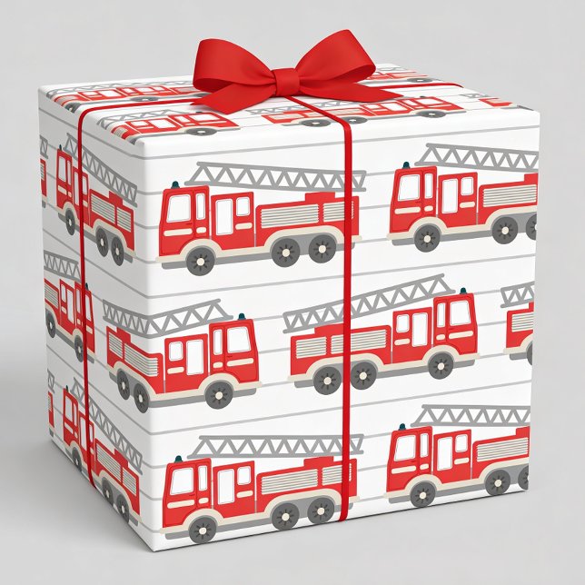 Fire Truck Firefighter Birthday Party Wrapping Paper (Creator Uploaded)