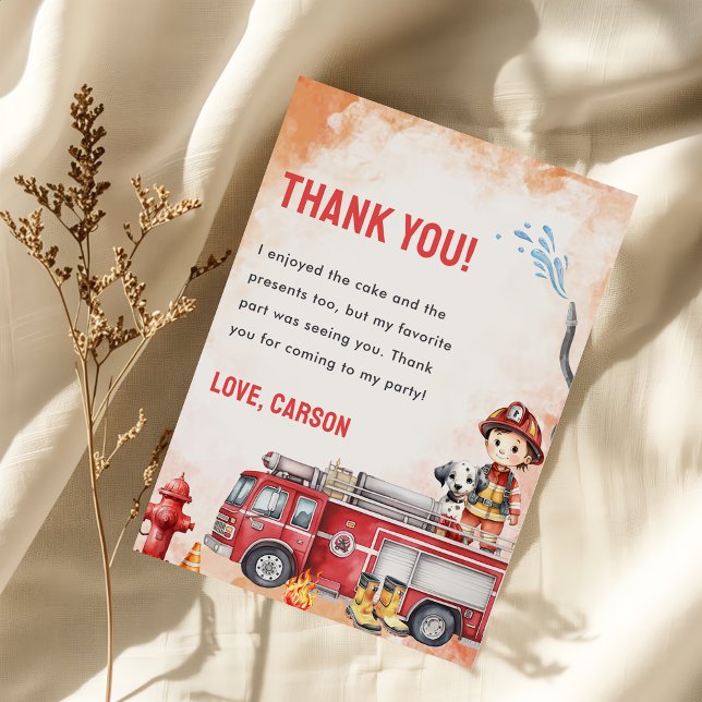 Fire Truck Firefighter Birthday Thank You Card (Creator Uploaded)