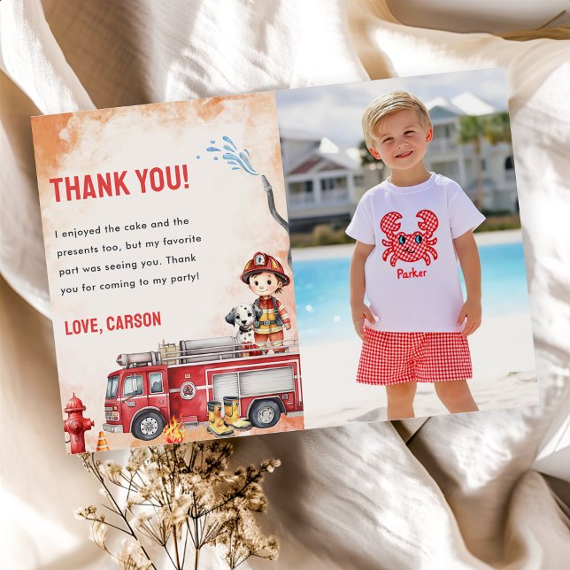 Fire Truck Firefighter Birthday Thank You Card (Creator Uploaded)