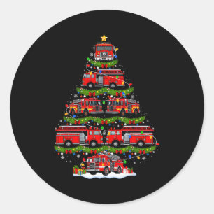 Fire Truck Firefighter Christmas Tree Lights Xmas  Classic Round Sticker