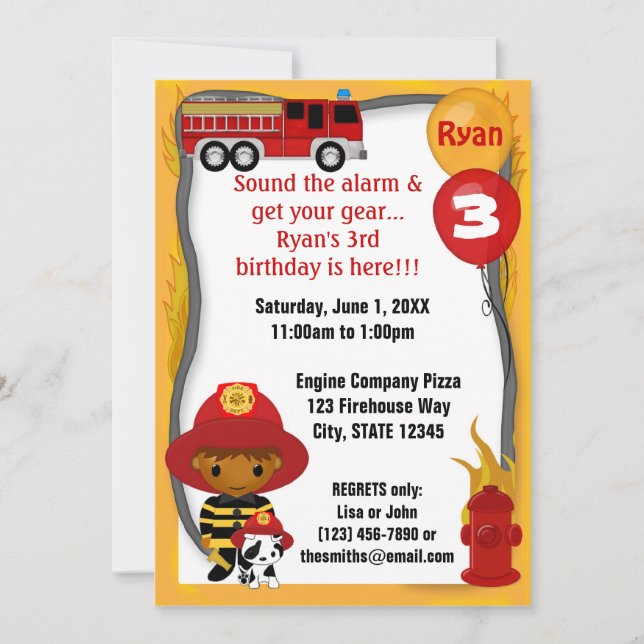 Fire Truck Firefighter Dalmatian Birthday FF03A Invitation (Front)