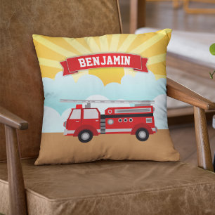 Fire Truck Firefighter Personalized Name Kids Room Cushion