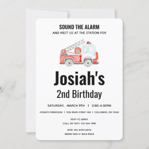 Fire Truck - Firefighter -Sound the Alarm Birthday Invitation