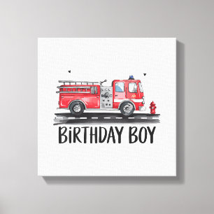 Fire Truck Firefighter The Birthday of Boy Family Canvas Print