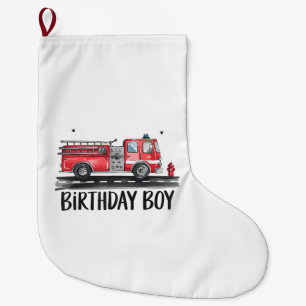 Fire Truck Firefighter The Birthday of Boy Family  Large Christmas Stocking