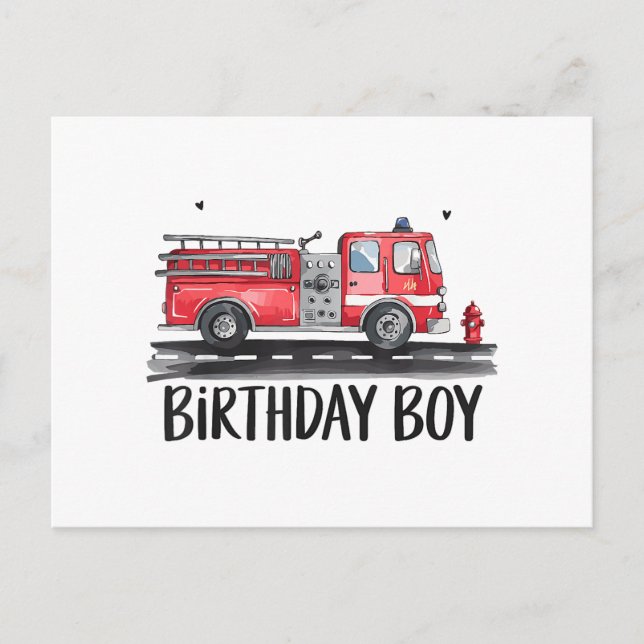 Fire Truck Firefighter The Birthday of Boy Family  Postcard (Front)