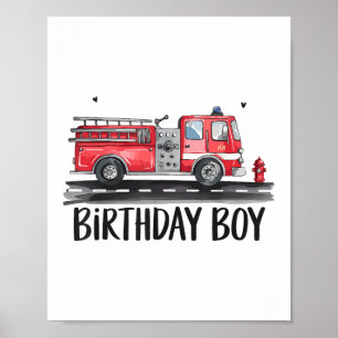 Fire Truck Firefighter The Birthday of Boy Family Poster