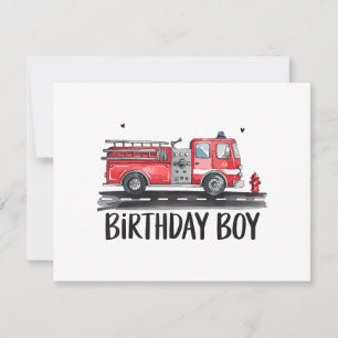 Fire Truck Firefighter The Birthday of Boy Family Thank You Card