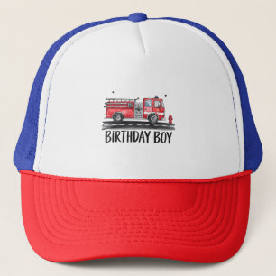 Fire Truck Firefighter The Birthday of Boy Family  Trucker Hat