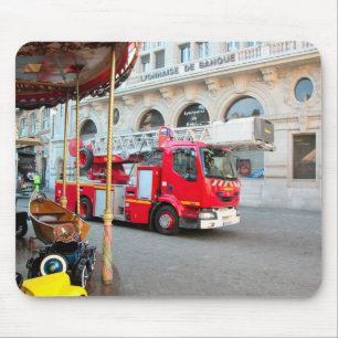 Fire truck in the marketplace mouse pad