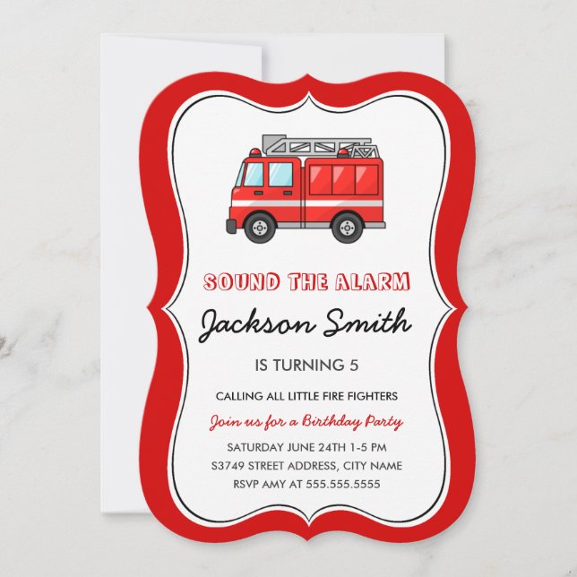 Fire Truck Kids Birthday Invite (Front)