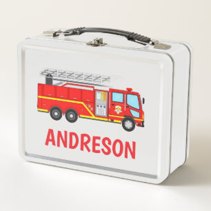Fire Truck Kids Name Metal Lunch Box