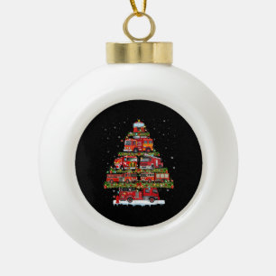 Fire Truck Lights Firefighter Fire Truck Christmas Ceramic Ball Christmas Ornament