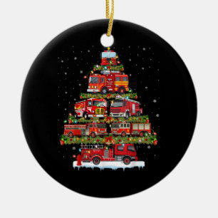 Fire Truck Lights Firefighter Fire Truck Christmas Ceramic Tree Decoration