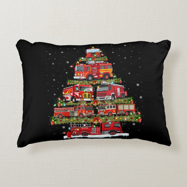 Fire Truck Lights Firefighter Fire Truck Christmas Decorative Cushion (Front)