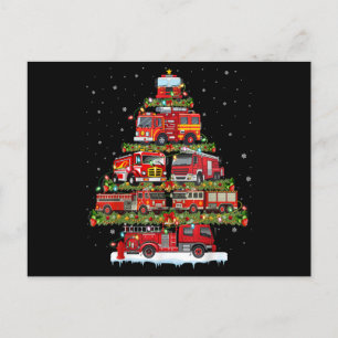 Fire Truck Lights Firefighter Fire Truck Christmas Holiday Postcard
