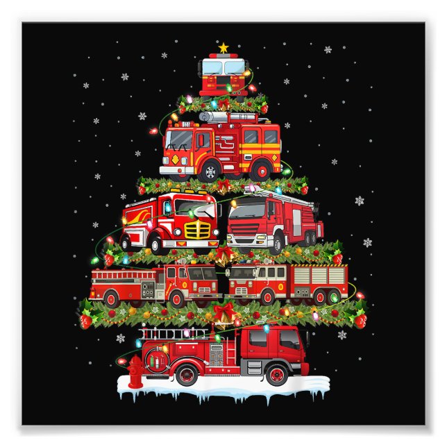 Fire Truck Lights Firefighter Fire Truck Christmas Photo Print (Front)