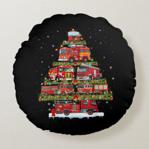 Fire Truck Lights Firefighter Fire Truck Christmas Round Cushion